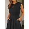 ZESICA Women’s 2026 Summer Casual Flutter Short Sleeve Crew Neck Smocked Elastic Waist Tiered Midi Dress(Black)