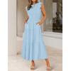 ZESICA Women’s 2026 Summer Casual Flutter Short Sleeve Crew Neck Smocked Elastic Waist Tiered Midi Dress(Blue)