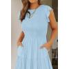 ZESICA Women’s 2026 Summer Casual Flutter Short Sleeve Crew Neck Smocked Elastic Waist Tiered Midi Dress(Blue)