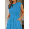 ZESICA Women’s 2026 Summer Casual Flutter Short Sleeve Crew Neck Smocked Elastic Waist Tiered Midi Dress(Cobalt Blue)