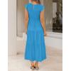 ZESICA Women’s 2026 Summer Casual Flutter Short Sleeve Crew Neck Smocked Elastic Waist Tiered Midi Dress(Cobalt Blue)