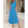 ZESICA Women’s 2026 Summer Casual Flutter Short Sleeve Crew Neck Smocked Elastic Waist Tiered Midi Dress(Cobalt Blue)