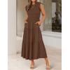 ZESICA Women’s 2026 Summer Casual Flutter Short Sleeve Crew Neck Smocked Elastic Waist Tiered Midi Dress(Coffee)
