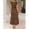 ZESICA Women’s 2026 Summer Casual Flutter Short Sleeve Crew Neck Smocked Elastic Waist Tiered Midi Dress(Coffee)