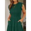 ZESICA Women’s 2026 Summer Casual Flutter Short Sleeve Crew Neck Smocked Elastic Waist Tiered Midi Dress(Dark Green)