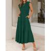 ZESICA Women’s 2026 Summer Casual Flutter Short Sleeve Crew Neck Smocked Elastic Waist Tiered Midi Dress(Dark Green)