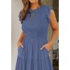 ZESICA Women’s 2026 Summer Casual Flutter Short Sleeve Crew Neck Smocked Elastic Waist Tiered Midi Dress(Dusty Blue)