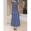 ZESICA Women’s 2026 Summer Casual Flutter Short Sleeve Crew Neck Smocked Elastic Waist Tiered Midi Dress(Dusty Blue)