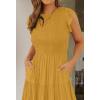 ZESICA Women’s 2026 Summer Casual Flutter Short Sleeve Crew Neck Smocked Elastic Waist Tiered Midi Dress(Ginger)
