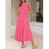 ZESICA Women’s 2026 Summer Casual Flutter Short Sleeve Crew Neck Smocked Elastic Waist Tiered Midi Dress(Hot Pink)