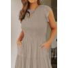 ZESICA Women’s 2026 Summer Casual Flutter Short Sleeve Crew Neck Smocked Elastic Waist Tiered Midi Dress(Light Khaki)