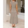 ZESICA Women’s 2026 Summer Casual Flutter Short Sleeve Crew Neck Smocked Elastic Waist Tiered Midi Dress(Light Khaki)
