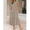 ZESICA Women’s 2026 Summer Casual Flutter Short Sleeve Crew Neck Smocked Elastic Waist Tiered Midi Dress(Light Khaki)