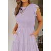 ZESICA Women’s 2026 Summer Casual Flutter Short Sleeve Crew Neck Smocked Elastic Waist Tiered Midi Dress(Light Purple)