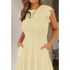 ZESICA Women’s 2026 Summer Casual Flutter Short Sleeve Crew Neck Smocked Elastic Waist Tiered Midi Dress(Light Yellow)
