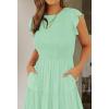 ZESICA Women’s 2026 Summer Casual Flutter Short Sleeve Crew Neck Smocked Elastic Waist Tiered Midi Dress(Mint)