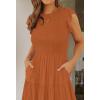 ZESICA Women’s 2026 Summer Casual Flutter Short Sleeve Crew Neck Smocked Elastic Waist Tiered Midi Dress(Orange)