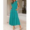 ZESICA Women’s 2026 Summer Casual Flutter Short Sleeve Crew Neck Smocked Elastic Waist Tiered Midi Dress(Peacock)