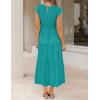 ZESICA Women’s 2026 Summer Casual Flutter Short Sleeve Crew Neck Smocked Elastic Waist Tiered Midi Dress(Peacock)