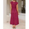 ZESICA Women’s 2026 Summer Casual Flutter Short Sleeve Crew Neck Smocked Elastic Waist Tiered Midi Dress(Plum)