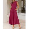 ZESICA Women’s 2026 Summer Casual Flutter Short Sleeve Crew Neck Smocked Elastic Waist Tiered Midi Dress(Plum)