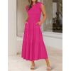ZESICA Women’s 2026 Summer Casual Flutter Short Sleeve Crew Neck Smocked Elastic Waist Tiered Midi Dress(Rose)