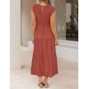 ZESICA Women’s 2026 Summer Casual Flutter Short Sleeve Crew Neck Smocked Elastic Waist Tiered Midi Dress(Rust)