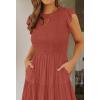 ZESICA Women’s 2026 Summer Casual Flutter Short Sleeve Crew Neck Smocked Elastic Waist Tiered Midi Dress(Rust)