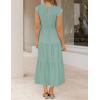 ZESICA Women’s 2026 Summer Casual Flutter Short Sleeve Crew Neck Smocked Elastic Waist Tiered Midi Dress(Sage)