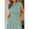 ZESICA Women’s 2026 Summer Casual Flutter Short Sleeve Crew Neck Smocked Elastic Waist Tiered Midi Dress(Sage)