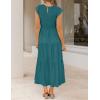 ZESICA Women’s 2026 Summer Casual Flutter Short Sleeve Crew Neck Smocked Elastic Waist Tiered Midi Dress(Teal Green)