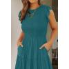 ZESICA Women’s 2026 Summer Casual Flutter Short Sleeve Crew Neck Smocked Elastic Waist Tiered Midi Dress(Teal Green)