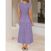 ZESICA Women’s 2026 Summer Casual Flutter Short Sleeve Crew Neck Smocked Elastic Waist Tiered Midi Dress(Violet)