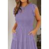 ZESICA Women’s 2026 Summer Casual Flutter Short Sleeve Crew Neck Smocked Elastic Waist Tiered Midi Dress(Violet)