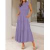 ZESICA Women’s 2026 Summer Casual Flutter Short Sleeve Crew Neck Smocked Elastic Waist Tiered Midi Dress(Violet)