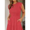 ZESICA Women’s 2026 Summer Casual Flutter Short Sleeve Crew Neck Smocked Elastic Waist Tiered Midi Dress(Watermelonred)