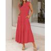 ZESICA Women’s 2026 Summer Casual Flutter Short Sleeve Crew Neck Smocked Elastic Waist Tiered Midi Dress(Watermelonred)
