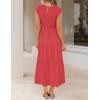ZESICA Women’s 2026 Summer Casual Flutter Short Sleeve Crew Neck Smocked Elastic Waist Tiered Midi Dress(Watermelonred)