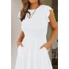 ZESICA Women’s 2026 Summer Casual Flutter Short Sleeve Crew Neck Smocked Elastic Waist Tiered Midi Dress(White)