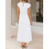 ZESICA Women’s 2026 Summer Casual Flutter Short Sleeve Crew Neck Smocked Elastic Waist Tiered Midi Dress(White)