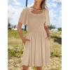 ZESICA Women’s 2026 Summer Casual Mini Dress Flutter Short Sleeve Square Neck Smocked Tiered Ruffle Flowy Dresses(Apricot)