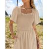 ZESICA Women’s 2026 Summer Casual Mini Dress Flutter Short Sleeve Square Neck Smocked Tiered Ruffle Flowy Dresses(Apricot)