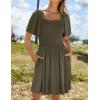 ZESICA Women’s 2026 Summer Casual Mini Dress Flutter Short Sleeve Square Neck Smocked Tiered Ruffle Flowy Dresses(Armygreen)