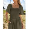 ZESICA Women’s 2026 Summer Casual Mini Dress Flutter Short Sleeve Square Neck Smocked Tiered Ruffle Flowy Dresses(Armygreen)