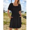 ZESICA Women’s 2026 Summer Casual Mini Dress Flutter Short Sleeve Square Neck Smocked Tiered Ruffle Flowy Dresses(Black)
