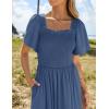 ZESICA Women’s 2026 Summer Casual Mini Dress Flutter Short Sleeve Square Neck Smocked Tiered Ruffle Flowy Dresses(Dustyblue)