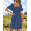 ZESICA Women’s 2026 Summer Casual Mini Dress Flutter Short Sleeve Square Neck Smocked Tiered Ruffle Flowy Dresses(Dustyblue)