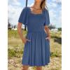 ZESICA Women’s 2026 Summer Casual Mini Dress Flutter Short Sleeve Square Neck Smocked Tiered Ruffle Flowy Dresses(Dustyblue)