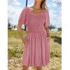 ZESICA Women’s 2026 Summer Casual Mini Dress Flutter Short Sleeve Square Neck Smocked Tiered Ruffle Flowy Dresses(Pink)
