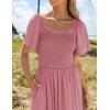 ZESICA Women’s 2026 Summer Casual Mini Dress Flutter Short Sleeve Square Neck Smocked Tiered Ruffle Flowy Dresses(Pink)